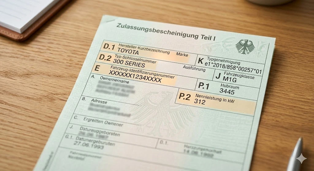Zulassungsbescheinigung Teil I — carte grise allemande Toyota 300 Series